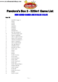 Pandora's Box 3 - 520In1 Game List NEW ADDED GAMES ARE in BLUE COLOR Game NO