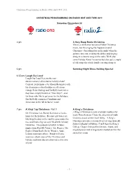 Christmas Programming on Radio ONE and TWO 2011 CHRISTMAS