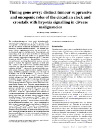 Distinct Tumour Suppressive and Oncogenic Roles of the Circadian Clock and Crosstalk with Hypoxia Signalling in Diverse Malignancies