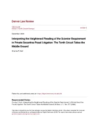 Interpreting the Heightened Pleading of the Scienter Requirement in Private Securities Fraud Litigation: the Tenth Circuit Takes the Middle Ground
