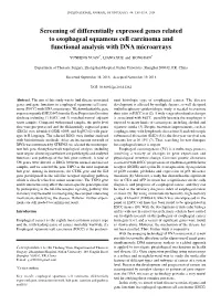 Screening of Differentially Expressed Genes Related to Esophageal Squamous Cell Carcinoma and Functional Analysis with DNA Microarrays
