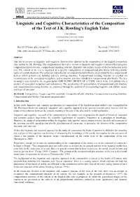 Linguistic and Cognitive Characteristics of the Composition of the Text of J.K