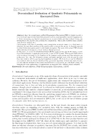 Decentralized Evaluation of Quadratic Polynomials on Encrypted Data