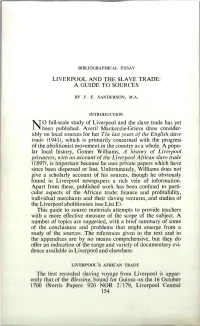 Liverpool and the Slave Trade: a Guide to Sources