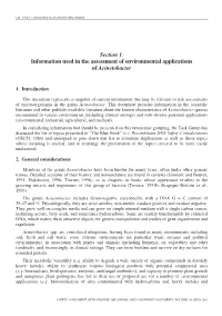 Section 1. Information Used in the Assessment of Environmental Applications of Acinetobacter
