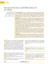 Common Fractures and Dislocations of the Hand