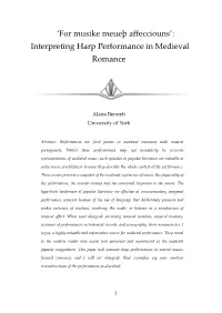 Interpreting Harp Performance in Medieval Romance