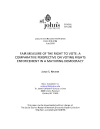 Fair Measure of the Right to Vote: a Comparative Perspective on Voting Rights Enforcement in a Maturing Democracy
