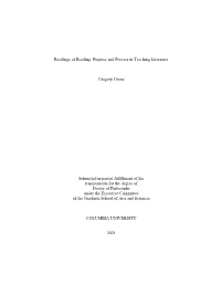 Purpose and Process in Teaching Literature Gregory Grene Submitted in Partial Fulfillment of the Requiremen