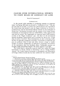 Clouds Over International Efforts to Unify Rules of Conflict of Laws