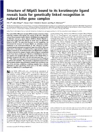 Structure of Nkp65 Bound to Its Keratinocyte Ligand Reveals Basis for Genetically Linked Recognition in Natural Killer Gene Complex