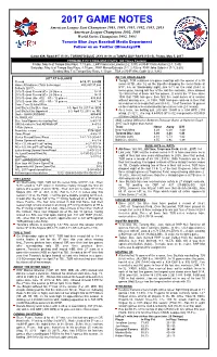 2017 Game Notes