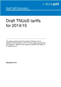 Draft Tnuos Tariffs for 2014/15