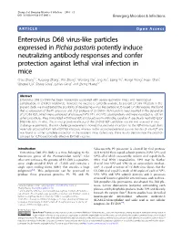 Enterovirus D68 Virus-Like Particles Expressed in Pichia Pastoris