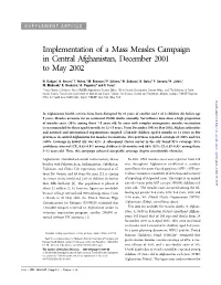 Implementation of a Mass Measles Campaign in Central Afghanistan, December 2001 to May 2002