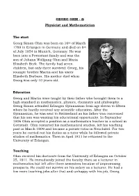 GEORG OHM - Ω Physicist and Mathematician