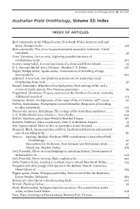 Australian Field Ornithology, Volume 32: Index