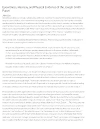 Eyewitness, Hearsay, and Physical Evidence of the Joseph Smith Papyri