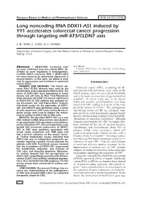 Long Noncoding RNA DDX11-AS1 Induced by YY1 Accelerates Colorectal Cancer Progression Through Targeting Mir-873/CLDN7 Axis