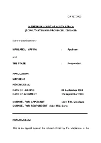 MAHLANGU MAFIKA : Applicant And