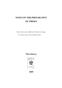 NOTES on the PREPARATION of THESES the Library 2009