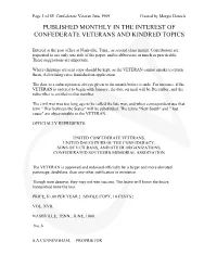 Published Monthly in the Interest of Confederate Veterans and Kindred Topics