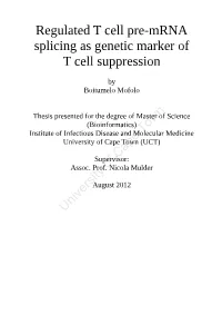 Regulated T Cell Pre-Mrna Splicing As Genetic Marker of T Cell Suppression