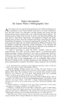 Select Documents: Sir James Ware's Bibliographic Lists 113