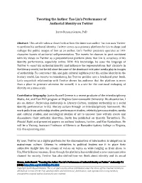 Tweeting the Author: Tao Lin's Performance of Authorial Identity On