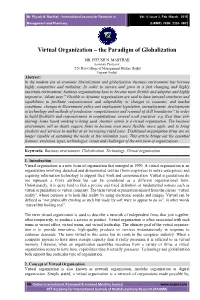Virtual Organization – the Paradigm of Globalization