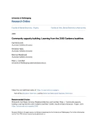 Community Capacity Building: Learning from the 2003 Canberra Bushfires