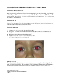 Portrait Retouching – Red Eye Removal Lecture Notes