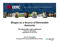 Biogas As a Source of Renewable Anhydrous Ammonia