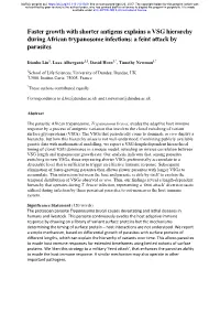 Faster Growth with Shorter Antigens Explains a VSG Hierarchy During African Trypanosome Infections: a Feint Attack by Parasites
