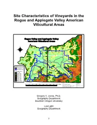 Site Characteristics of Vineyards in the Rogue and Applegate Valley American Viticultural Areas