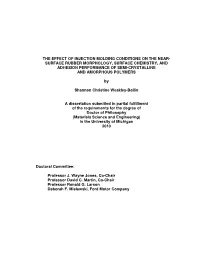 The Effect of Injection Molding Conditions on The