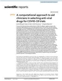 A Computational Approach to Aid Clinicians in Selecting Anti-Viral