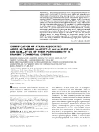 Identification of Ataxia-Associated Mtdna Mutations (M.4052T&gt;C And
