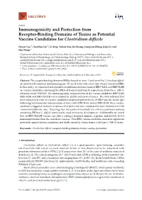 Immunogenicity and Protection from Receptor-Binding Domains of Toxins As Potential Vaccine Candidates for Clostridium Diﬃcile