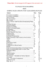 Pcq Rules for Showjumping Index General Rules & Specific Pony Club Queensland Rules