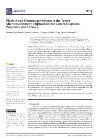 Plasmin and Plasminogen System in the Tumor Microenvironment: Implications for Cancer Diagnosis, Prognosis, and Therapy
