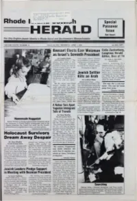 HERALD Issue See Insert the Only English-Jewish Weekly in Rhode Island and Southeastern Massachusetts