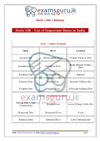 Static GK : List of Important Dams in India