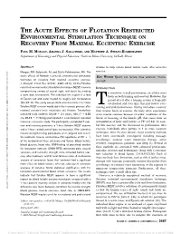 The Acute Effects of Flotation Restricted