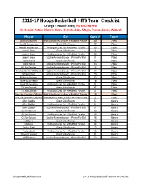 2016-17 Hoops Basketball Group Break Team Checklist;