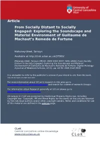 Article from Socially Distant to Socially Engaged: Exploring the Soundscape and Material Environment of Guillaume De Machaut’S Remede De Fortune