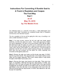 Instructions for Converting a Rumble Seat to a Trunk in Roadsters and Coupes the Ford Way Part 1 As of May 15, 2015 by the Model A’Ers