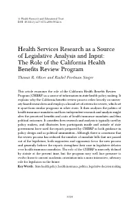 The Role of the California Health Beneﬁts Review Program Thomas R