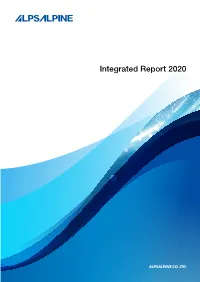 Integrated Report 2020 Value Creation at Alps Alpine’S Corporate Data / Introduction ESG Initiatives Financial Section Alps Alpine Growth Strategy Stock Information