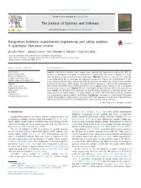 Integration Between Requirements Engineering and Safety Analysis: a Systematic Literature Review